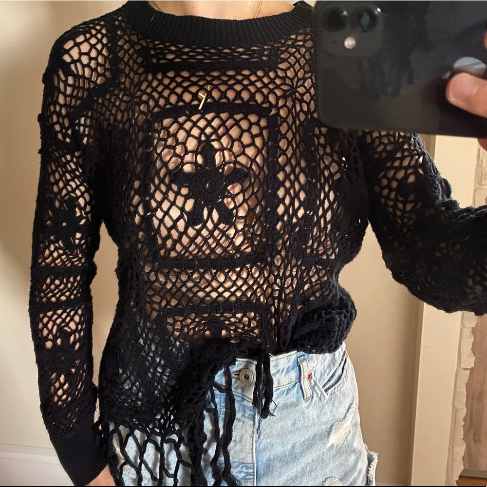 Like New WILDFOX size S black sweater with fringe
